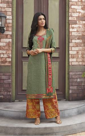 If Those Readymade Suits Do Not Lend You The Desired Fit. Than Grab This Dress Material And Make This Tailored According To Your Size And Comfort. The Mint Green Color  Embroidery And Prints All Are Making The Suit Most Beautful Of All.