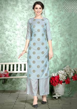 This Festive Season, Celebrate With Comfort and Charming Look By Wearing This Designer Readymade Set Of Kurti And Plazzo In Grey Color. This Pretty Set Is Fabricated On Soft Art Silk Beautified With Foil Print Over The Top. Also It Is Light Weight And Easy To Carry All Day Long. 