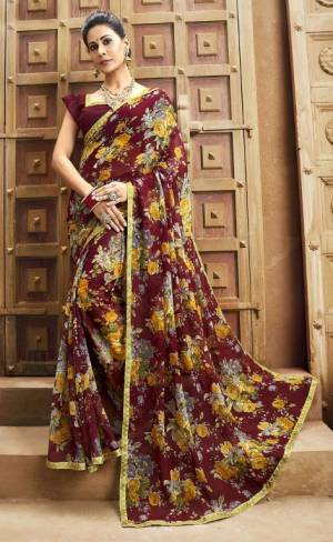 Exclusive and Latest Designer Floral Work Chiffon Saree
