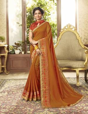 Beautiful Designer Orange Chanderi Silk Saree with Brocade Blouse Piece