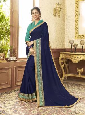Beautiful Designer Blue Chanderi Silk Saree with Brocade Blouse Piece