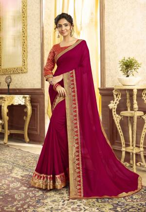 Beautiful Designer Pink Chanderi Silk Saree with Brocade Blouse Piece