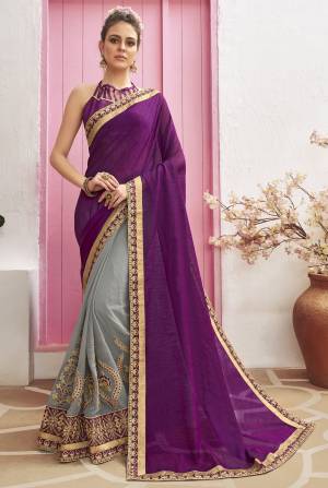 Exclusive Designer Purple Chanderi Silk Zari & Stone Work Saree with Blouse Piece