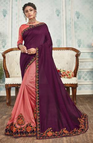 Beautiful Designer Pink Chanderi Silk Patch Work Saree with Blouse Piece