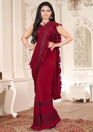 Fancy & Stylish Designer Maroon Imported Lycra Readymade Saree with Blouse Piece