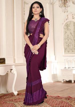 Fancy & Stylish Designer Purple Imported Lycra Readymade Saree with Blouse Piece