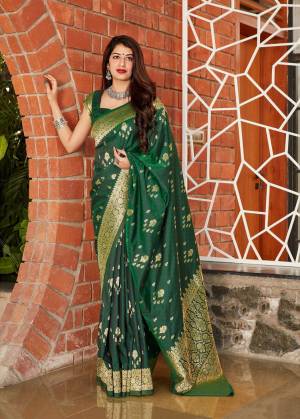 Best and latest green banarasi silk weaving jacquard saree with blouse