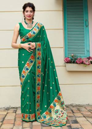 Exclusive designer green banarasi silk weaving jacquard saree with blouse