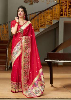 Exclusive designer red banarasi silk weaving jacquard saree with blouse