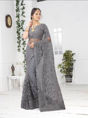 Exclusive Heavy Reshan and Stone work Designer Saree with Blouse Piece