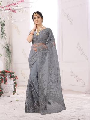 Exclusive Heavy Reshan and Stone work Designer Saree with Blouse Piece