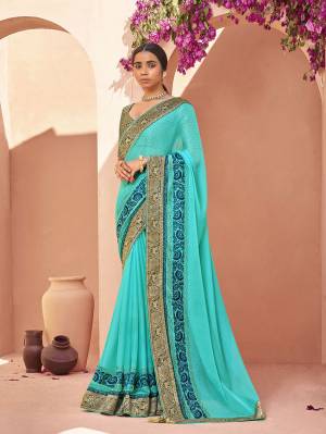 Beautiful Designer Chiffon Weaving with Lace work Saree with Blouse