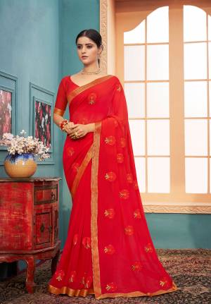 Latest Designer Georgette Thread Embroidery with Lace work Saree with Blouse