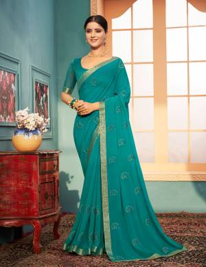 Latest Designer Georgette Thread Embroidery with Lace work Saree with Blouse