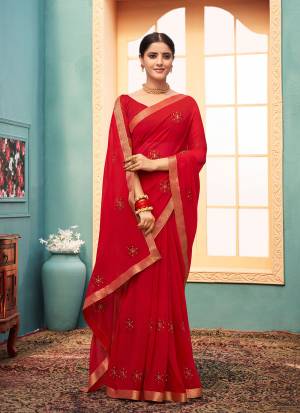 Latest Designer Georgette Thread Embroidery with Lace work Saree with Blouse