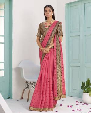 Exclusive Baby Pink Dola Silk Weaving with Lace work Saree with Blouse