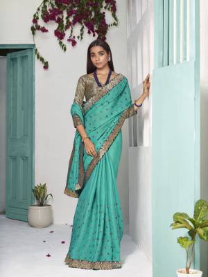Exclusive Sea Green Dola Silk Weaving with Lace work Saree with Blouse
