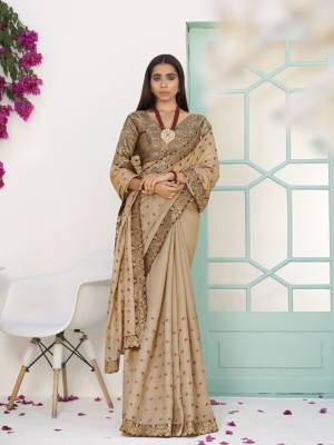 Exclusive Beige Dola Silk Weaving with Lace work Saree with Blouse