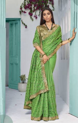 Exclusive Green Dola Silk Weaving with Lace work Saree with Blouse