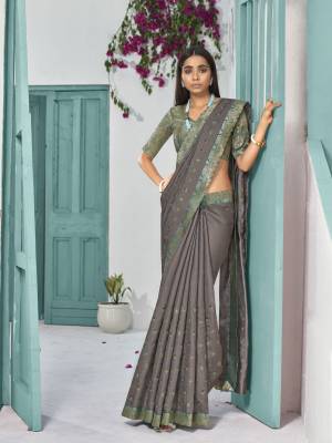 Exclusive Grey Dola Silk Weaving with Lace work Saree with Blouse
