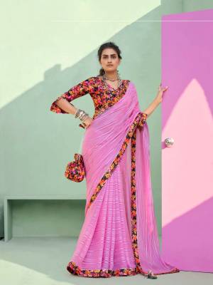 Beautiful Designer Magenta Chiffon Weaving & Lace work Saree with Blouse