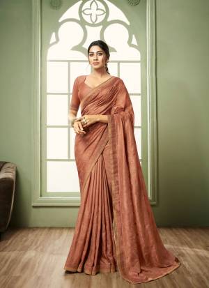 Latest Brown Dola Silk Thread Embroidery with Lace Work Saree
