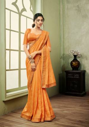 Latest Orange Dola Silk Thread Embroidery with Lace Work Saree