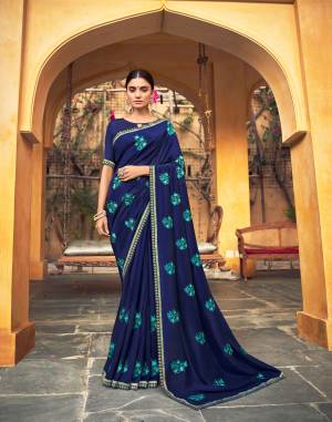 Best Vichitra Thread Embroidery & Lace Work Saree with Blouse