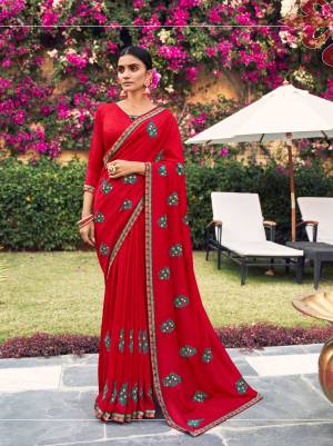 Best Vichitra Thread Embroidery & Lace Work Saree with Blouse