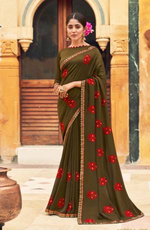 Best Vichitra Thread Embroidery & Lace Work Saree with Blouse