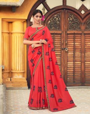 Best Vichitra Thread Embroidery & Lace Work Saree with Blouse