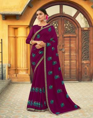 Best Vichitra Thread Embroidery & Lace Work Saree with Blouse