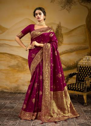 Exclusive Wine Art Silk Weaving Jacquard Saree with Blouse