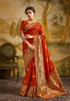 Exclusive Orange Art Silk Weaving Jacquard Saree with Blouse