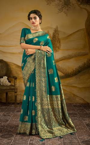 Exclusive Teal Green Art Silk Weaving Jacquard Saree with Blouse