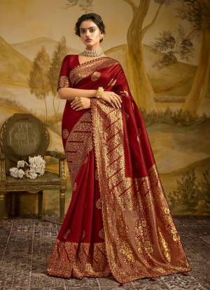 Exclusive Maroon Art Silk Weaving Jacquard Saree with Blouse