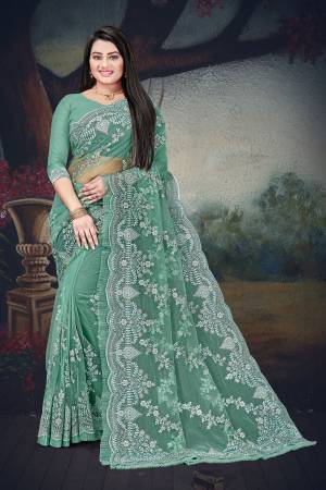 Beautiful Designer Net Heavy Embroidery Saree with Blouse