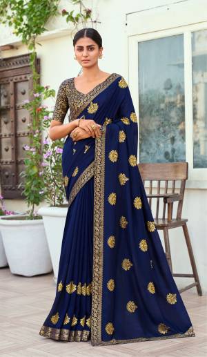 New & Latest Designer Vichitra Thread Embroidery Lace Work Saree with Blouse