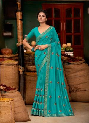 Exclusive Designer Vichitra Thread Embroidery Lace Work Saree with Blouse