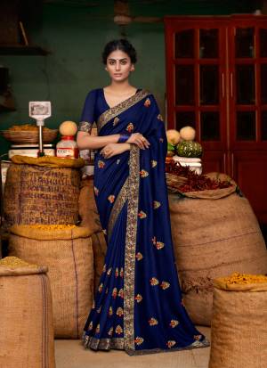 Exclusive Designer Vichitra Thread Embroidery Lace Work Saree with Blouse