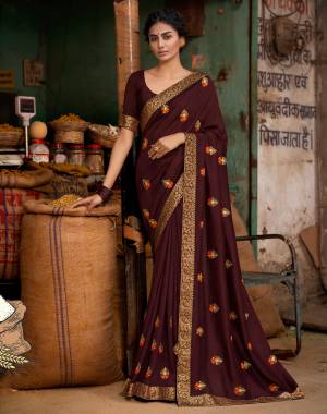 Exclusive Designer Vichitra Thread Embroidery Lace Work Saree with Blouse