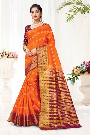 Beautiful Designer Orange Silk Weaving Saree with Blouse