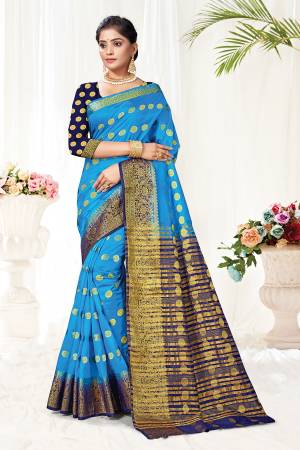 Beautiful Designer Blue Silk Weaving Saree with Blouse