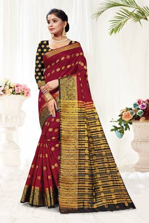 Beautiful Designer Maroon Silk Weaving Saree with Blouse