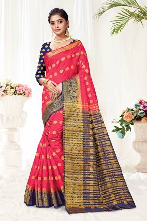Beautiful Designer Pink Silk Weaving Saree with Blouse