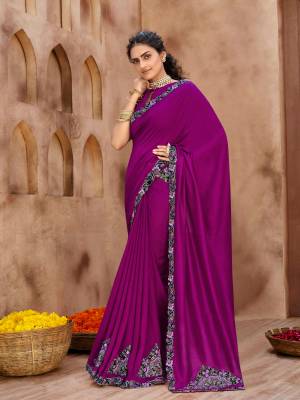 Exclusive Designer Vichitra Thread Embroidery Lace Work Saree with Blouse