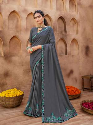 Exclusive Designer Vichitra Thread Embroidery Lace Work Saree with Blouse