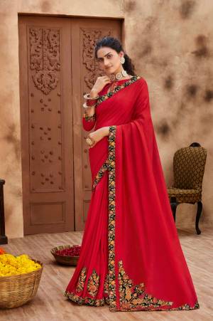 Exclusive Designer Vichitra Thread Embroidery Lace Work Saree with Blouse