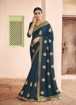 Beautiful Designer Vichitra Thread Embroidery with Lace Work Saree