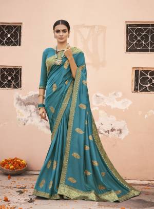 Beautiful Designer Vichitra Thread Embroidery with Lace Work Saree